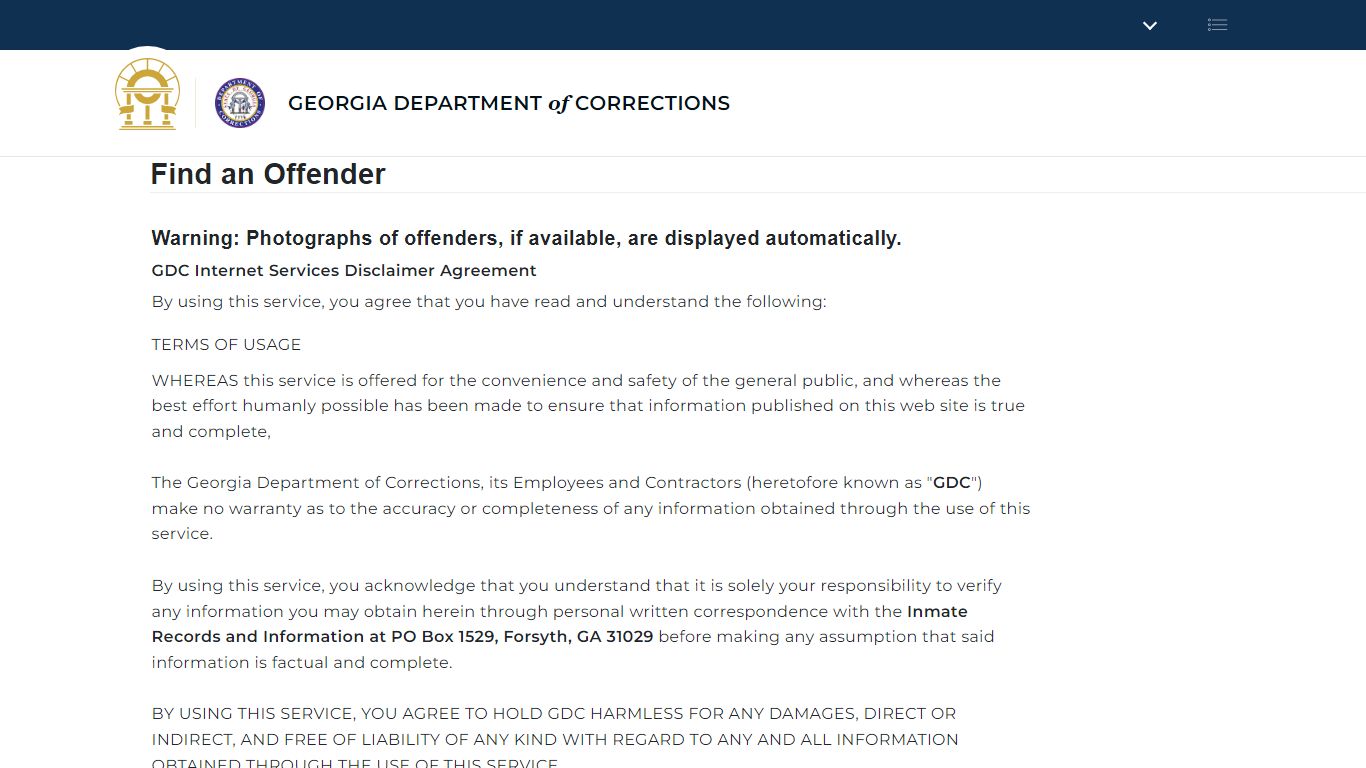 || Georgia Department of Corrections || - Find an Offender